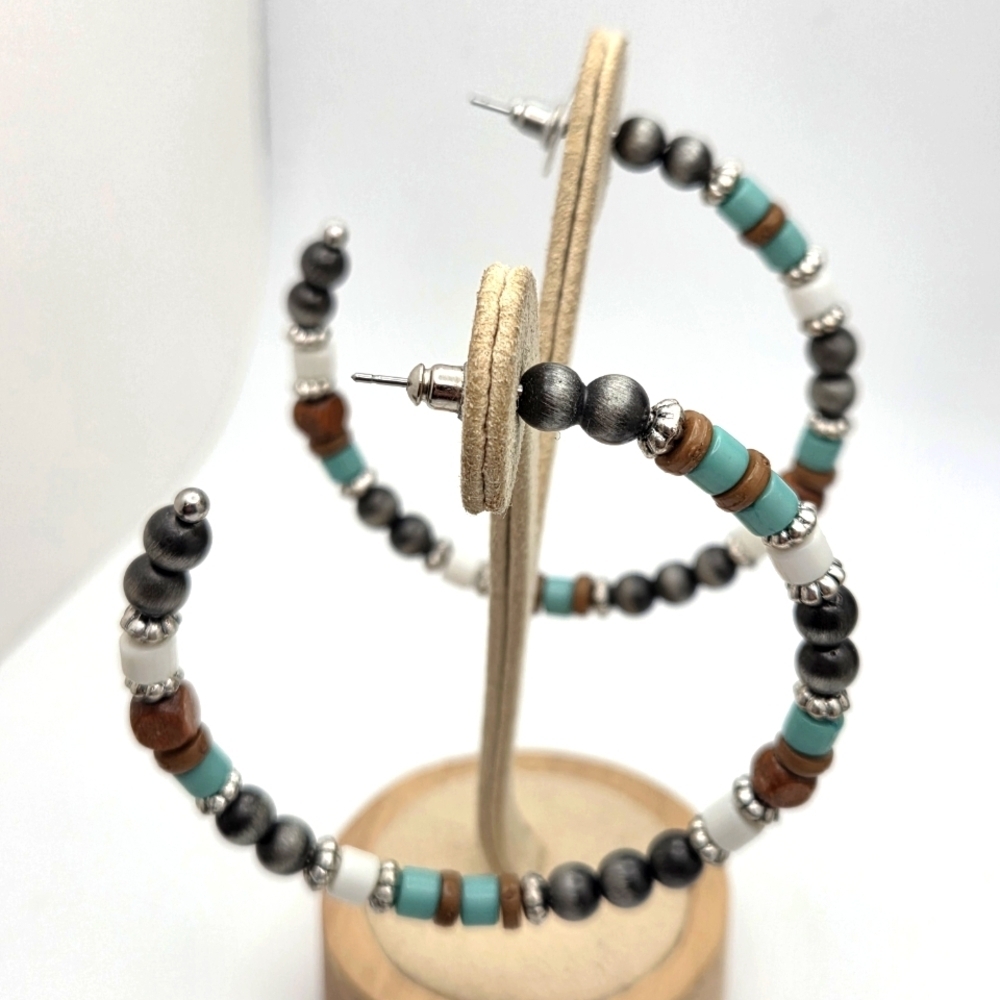 Boho Turquoise Beaded Hoop Earrings